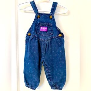 Vintage Oshkosh girls dark denim blue purple floral overalls 6-9 m